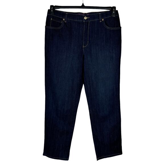Gloria Vanderbilt SZ 14 SHORT Amanda Jeans Stretch Zip-Fly Pocket Dark Wash Blue - Picture 1 of 11
